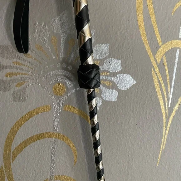 Black and Gold Braided Whip and Riding Crop BDSM